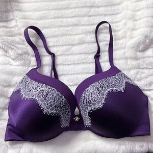 VICTORIA’S SECRET Purple Push Up Bra with White Lace Trim